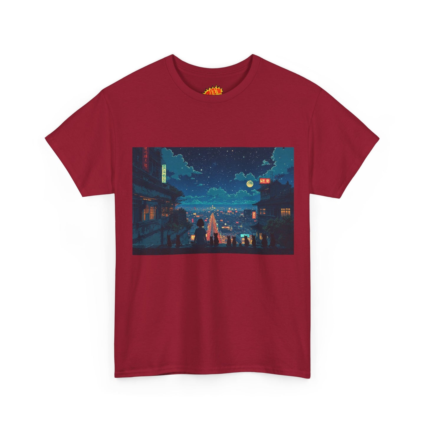 Anime Style City Scene w/Girl & Cats T-Shirt *Multiple Colors*