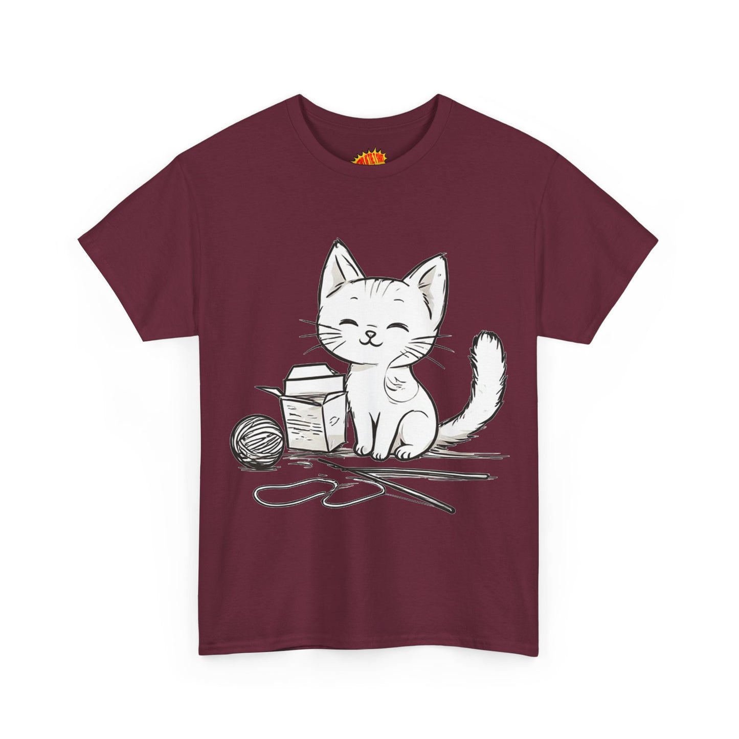 White Cat w/Takeout Yarn Art Tee Shirt *Multiple Colors*