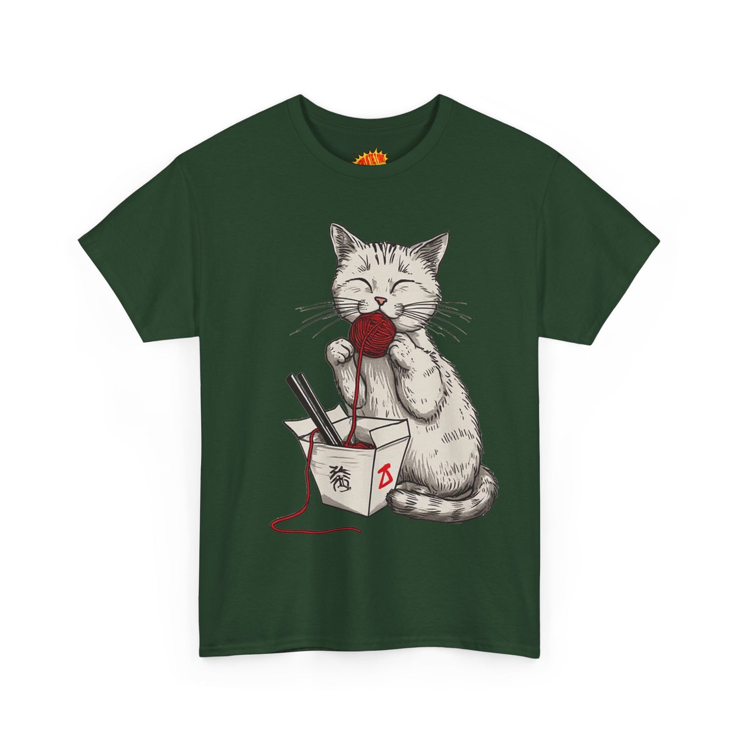 Cat w/Takeout Yarn Noodles Art Tee Shirt *Multiple Colors*