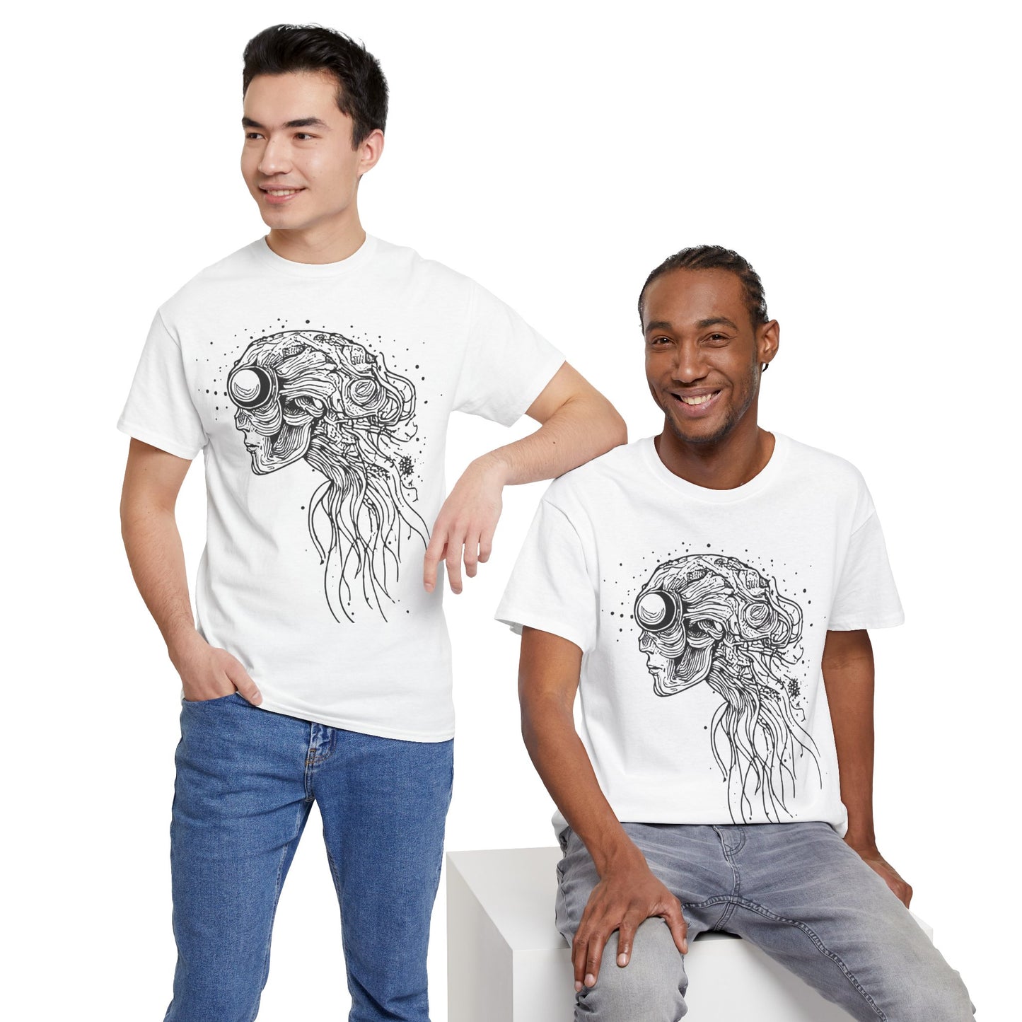 Humanoid Line Drawing Face Graphic Art Tee Shirt *Multiple Colors*