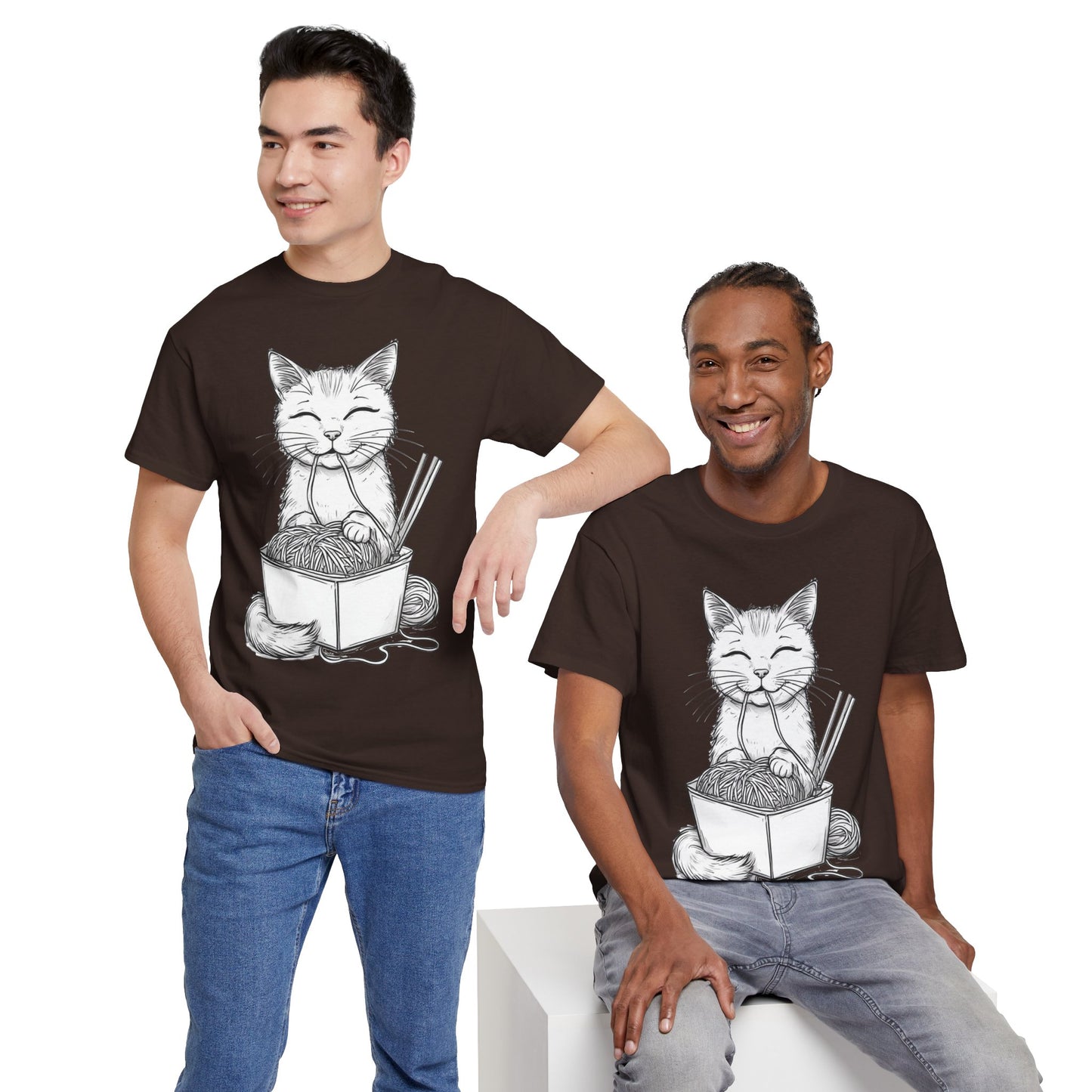 Cat w/Noodles Drawing Art Tee Shirt *Multiple Colors*