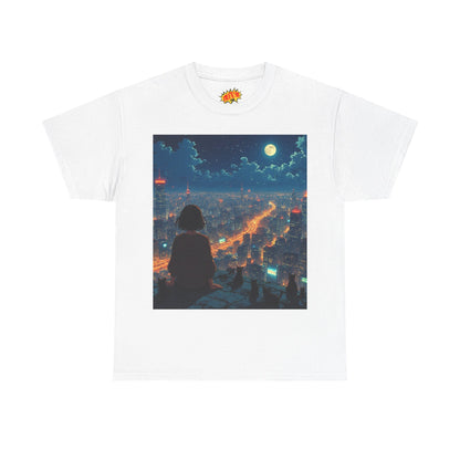 Neon City Anime Night Scene w/Girl & Cats T-Shirt