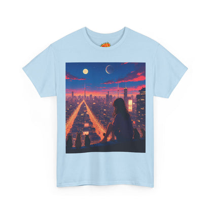 Anime City Twin Moon Scene w/Cats T-Shirt