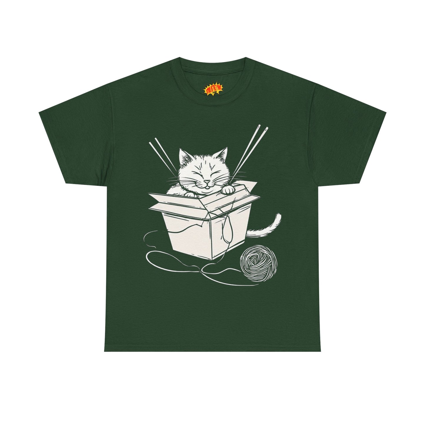 Cat w/Box + Yarn Ball Art Drawing Tee Shirt *Multiple Colors*