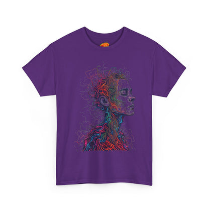 Multicolor Line Drawing Human Graphic Art Tee Shirt