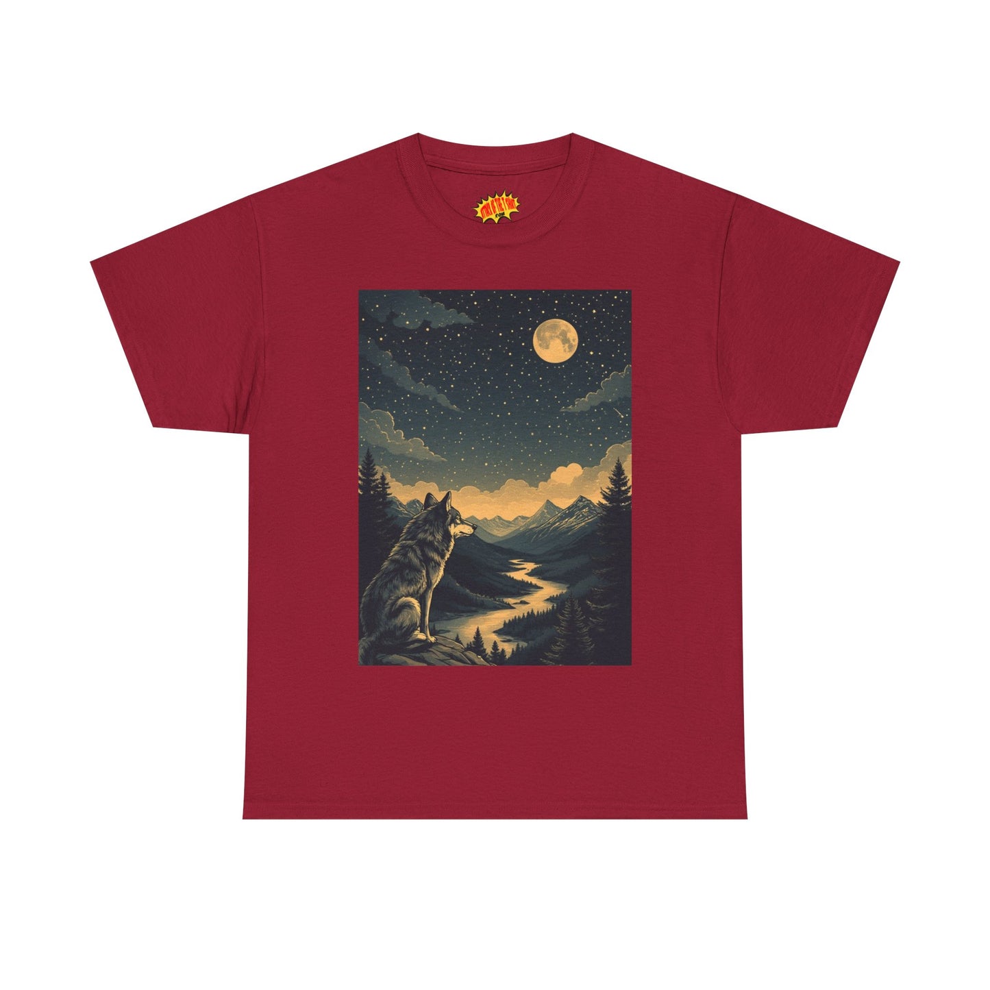 Mountain Wolf with River & Full Moon T-Shirt *Multiple Colors*