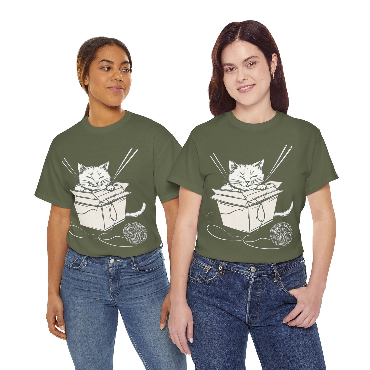 Cat w/Box + Yarn Ball Art Drawing Tee Shirt *Multiple Colors*