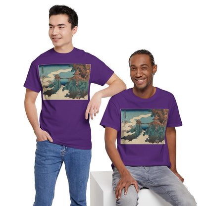 The Hanging-cloud Bridge by Katushika Hokusai - Heavy Cotton Tee *Dark Colors*