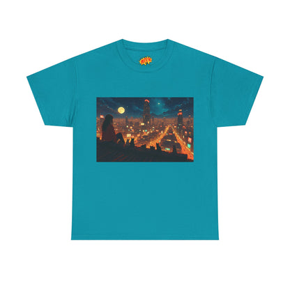 Anime Style Neon City Scene w/Girl & Cats T-Shirt