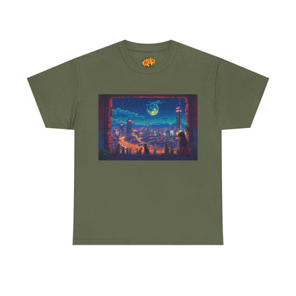 Anime Cityscape Night Scene w/Girl & Cats T-Shirt