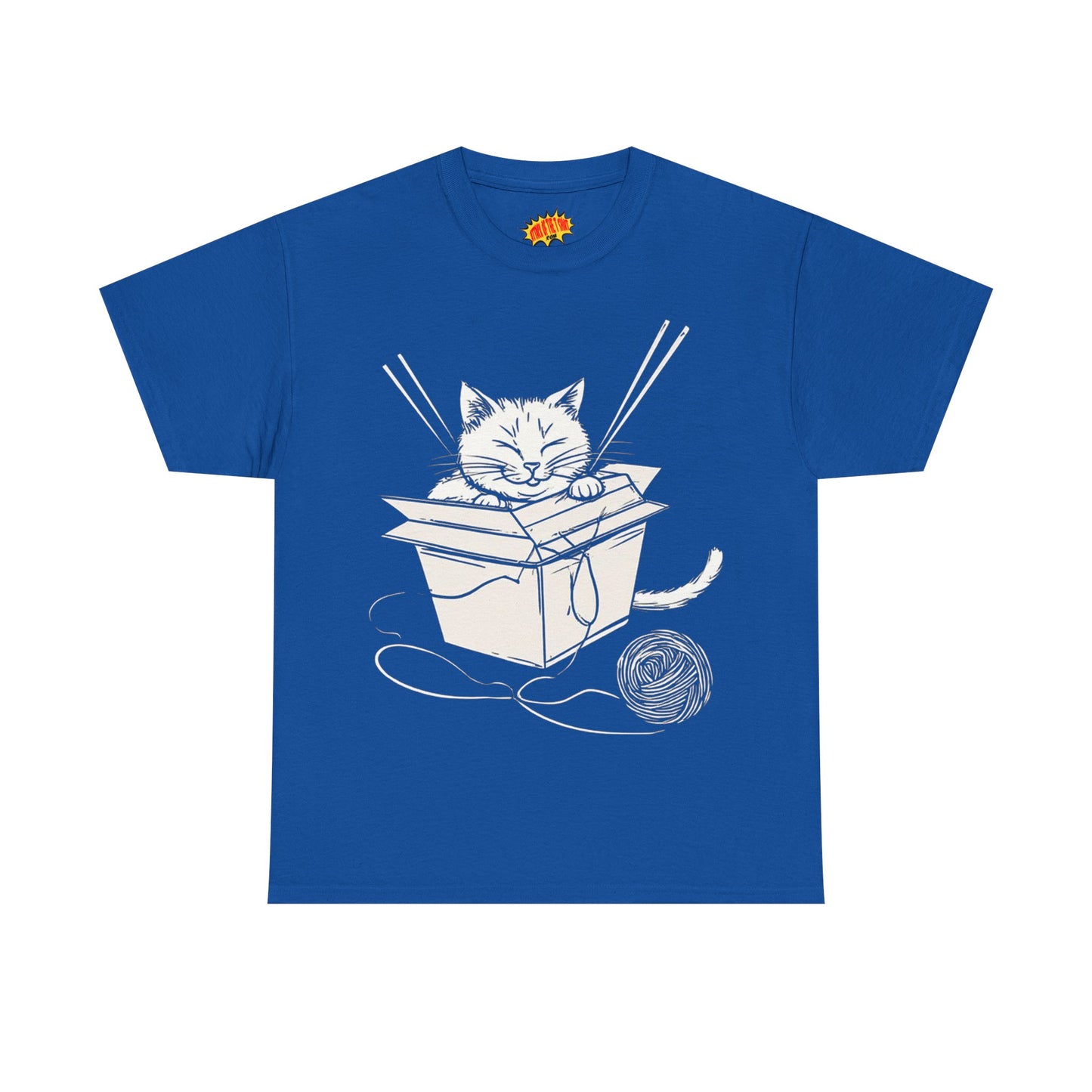 Cat w/Box + Yarn Ball Art Drawing Tee Shirt *Multiple Colors*