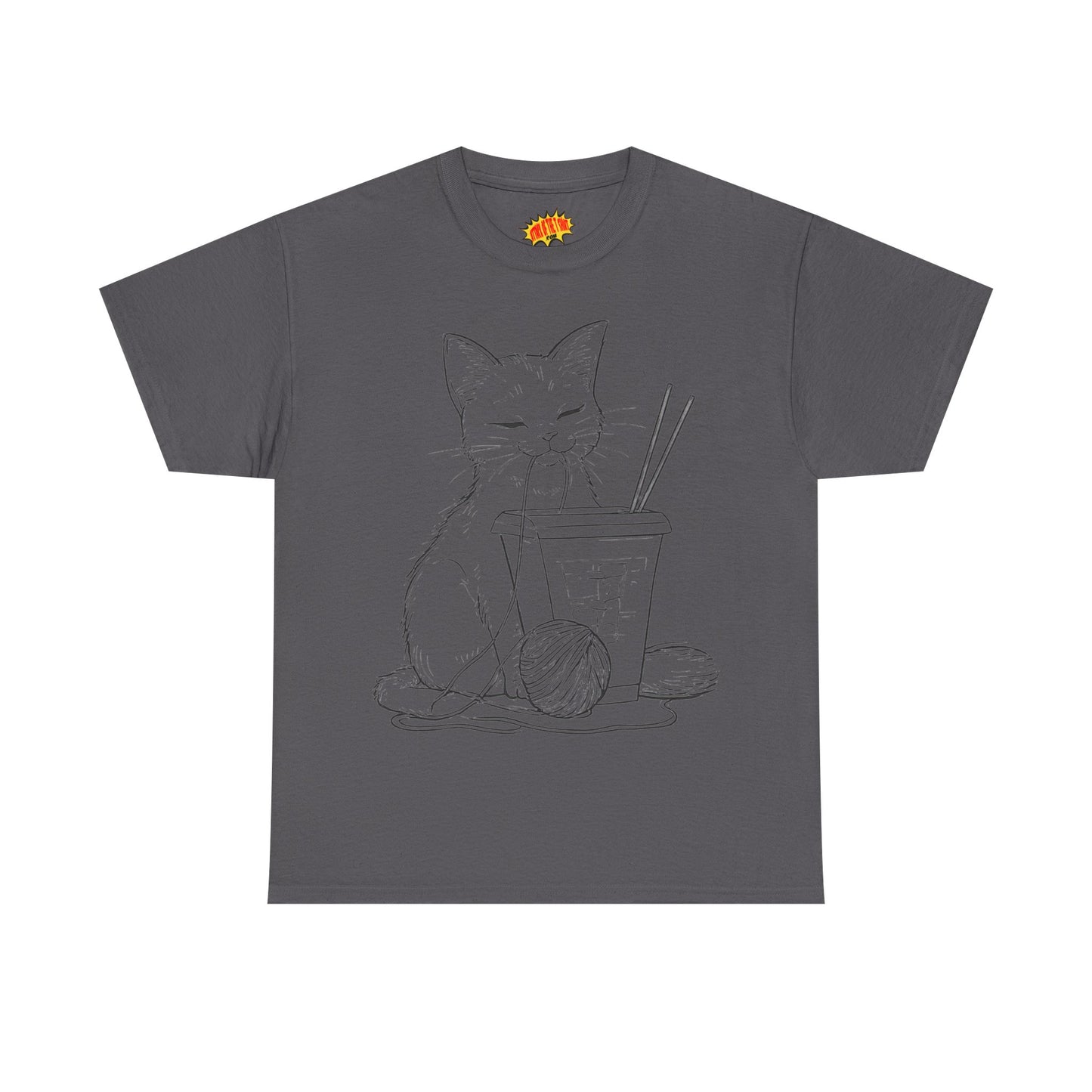Cat w/Takeout + Yarn Ball Line Drawing Tee Shirt *Multiple Colors*