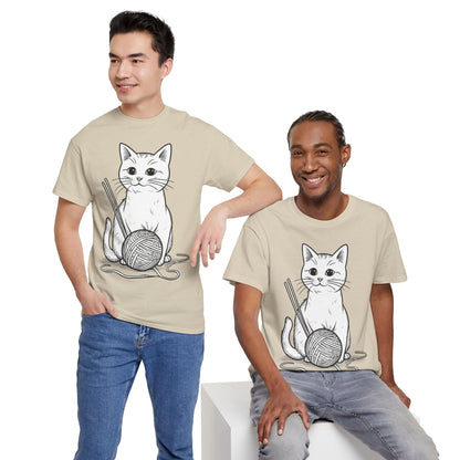 White Cat w/Yarn Ball Art Tee Shirt