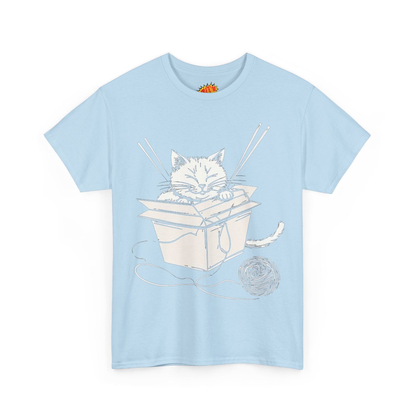 Cat w/Box + Yarn Ball Art Drawing Tee Shirt *Multiple Colors*