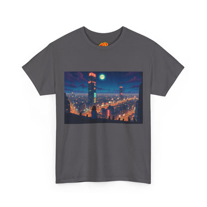 Neon Anime Style City Scene w/Girl & Cats T-Shirt