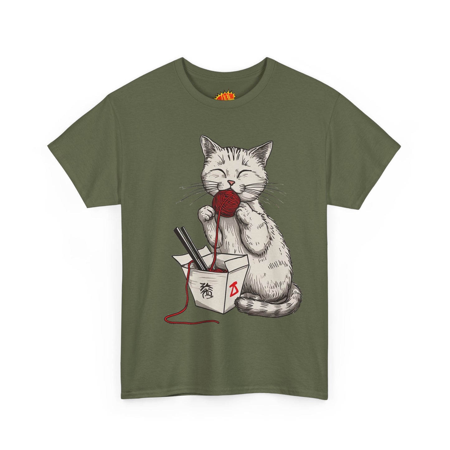 Cat w/Takeout Yarn Noodles Art Tee Shirt *Multiple Colors*