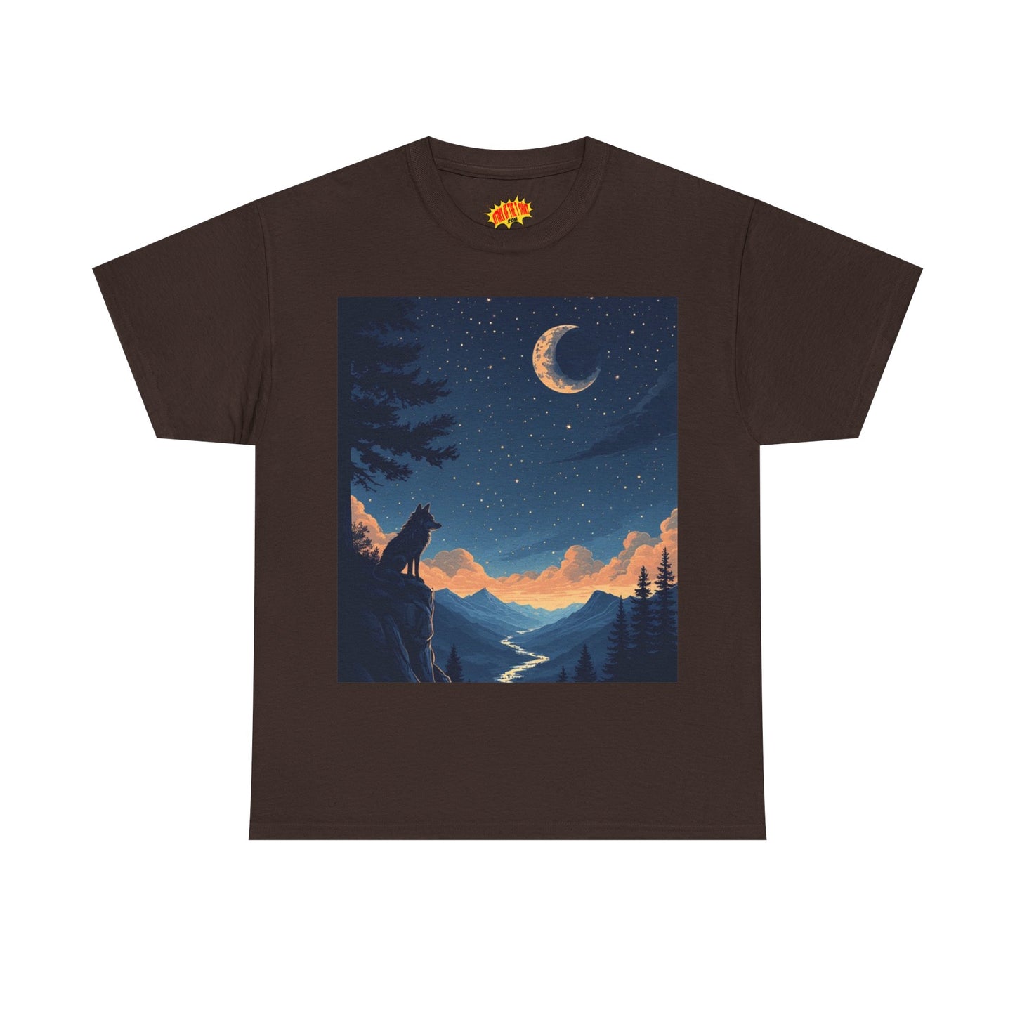Wolf Silhouette with Sliver Moon Scene T-Shirt *Multiple Colors*