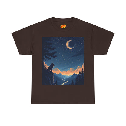 Wolf Silhouette with Sliver Moon Scene T-Shirt