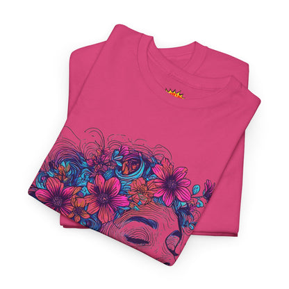 Multicolor Line Drawing Human Flower Graphic Art Tee Shirt