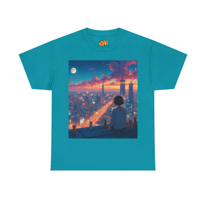 Neon City Anime Nighttime Scene w/Cats T-Shirt