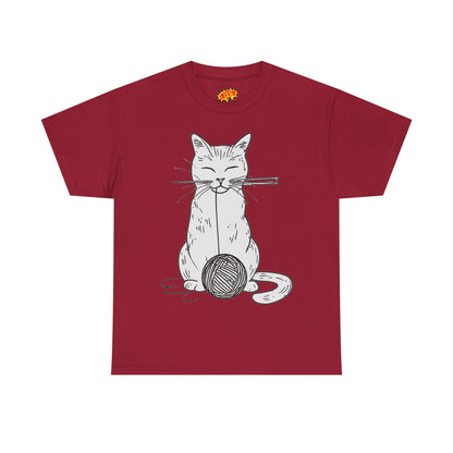 White Cat w/Yarn Ball Art Drawing Tee Shirt