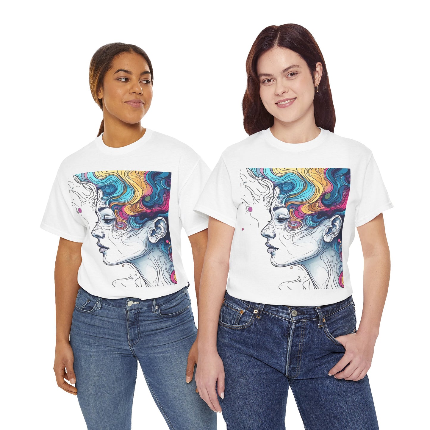Face w/Color Hair Graphic Art Tee Shirt *Multiple Colors*