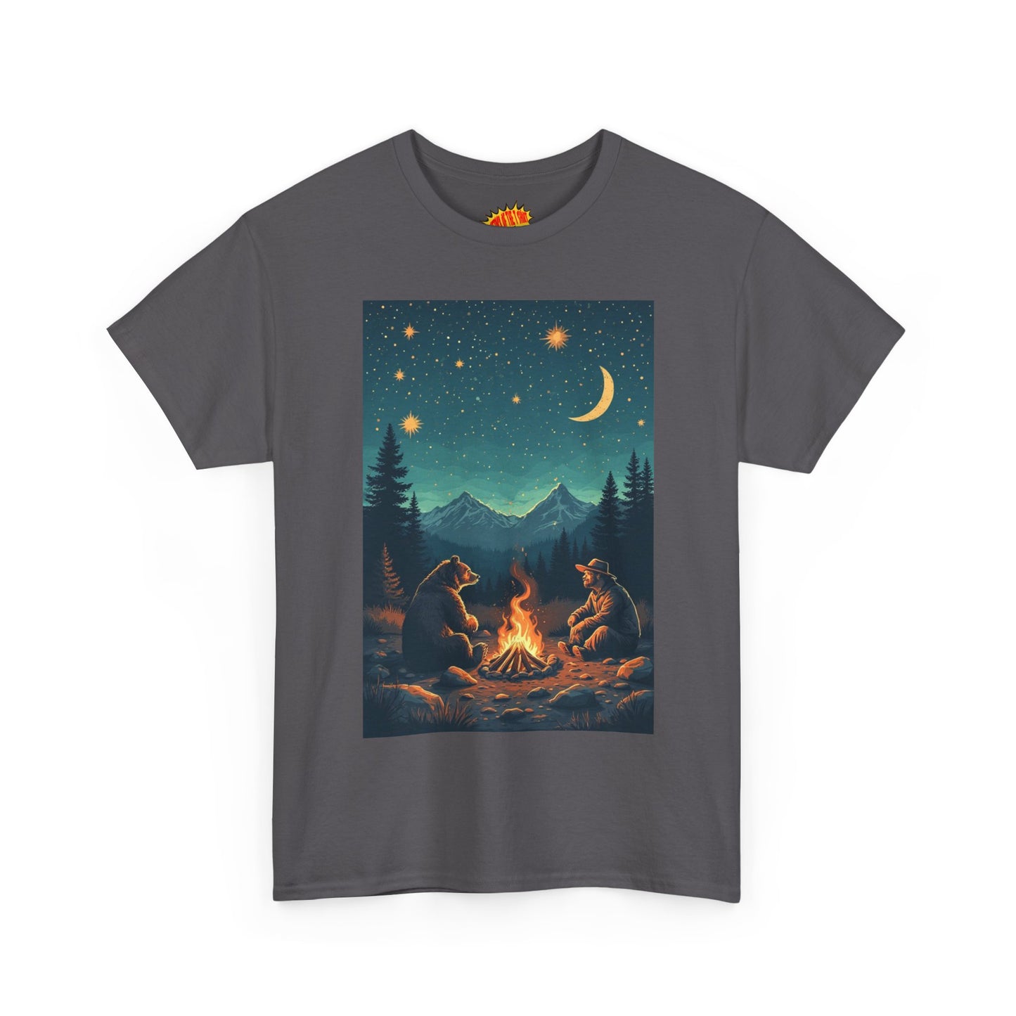 Mountain Man w/Bear Campfire Night Scene T-Shirt *Multiple Colors*