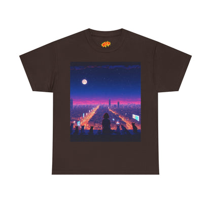 Anime City Full Moon Scene w/Girl & Cats T-Shirt