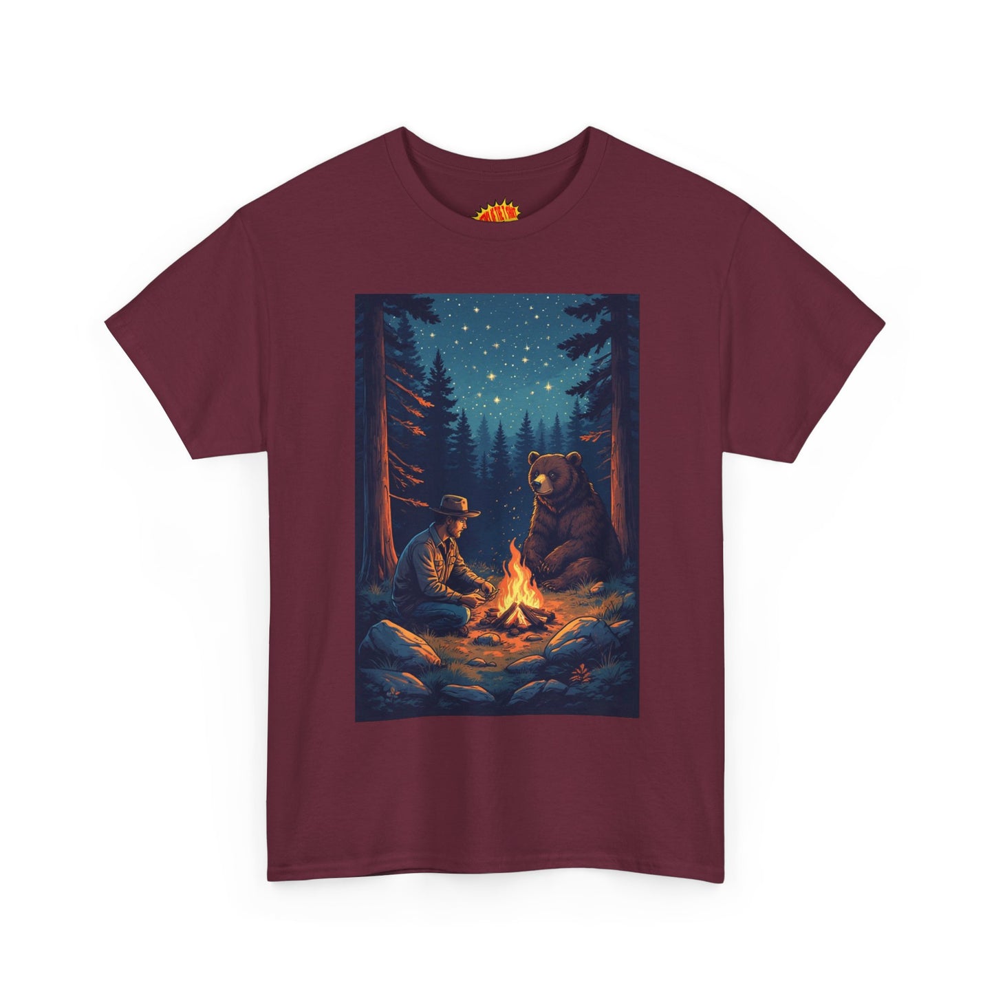 Cowboy w/ Brown Bear Campfire Scene T-Shirt *Multiple Colors*