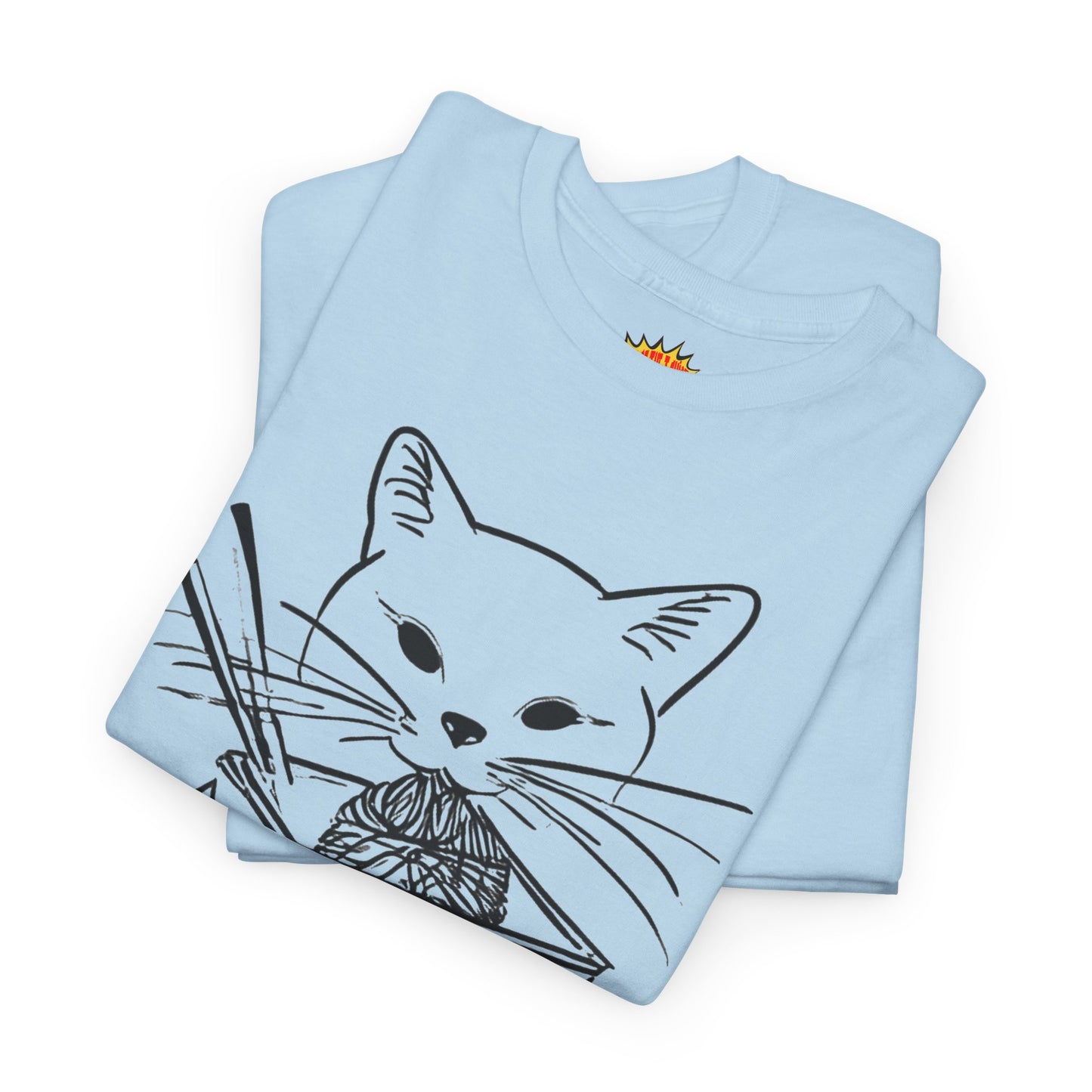 Cat w/Noodles Line Art Drawing Tee Shirt *Multiple Colors*