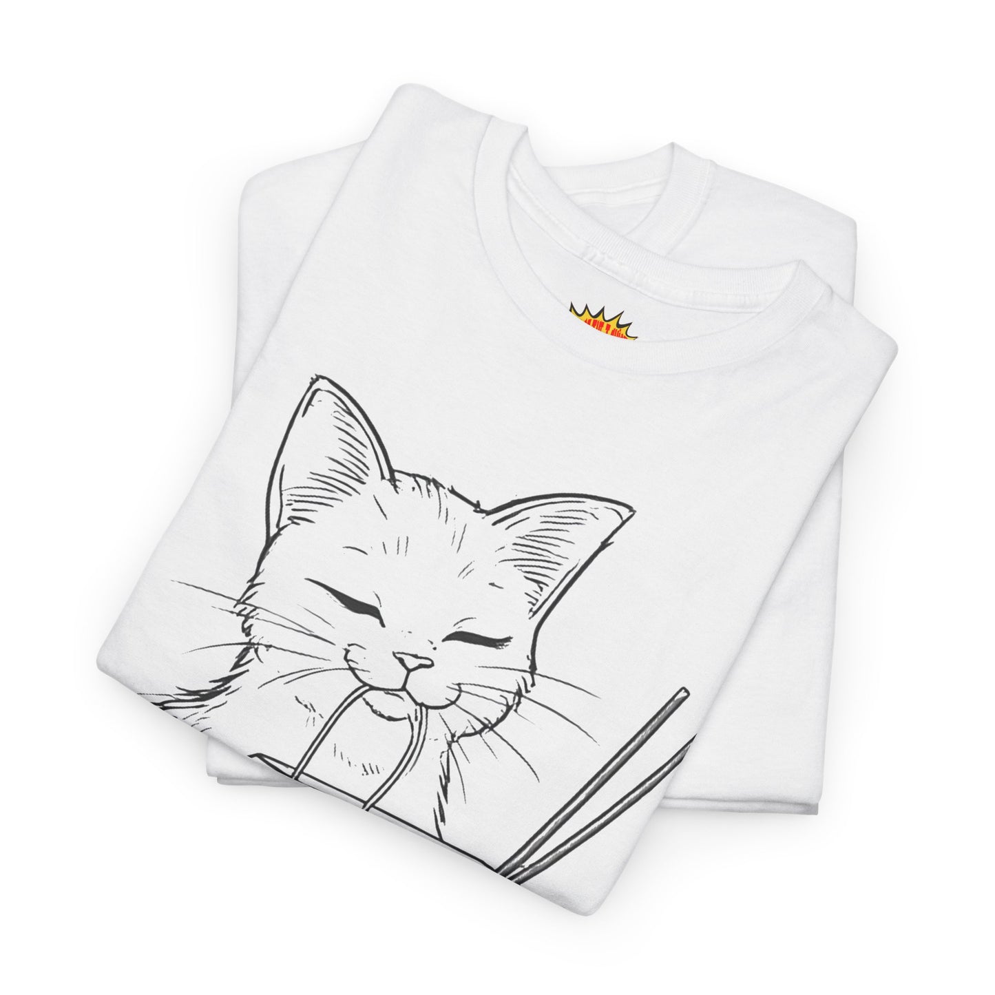Cat w/Takeout + Yarn Ball Line Drawing Tee Shirt *Multiple Colors*