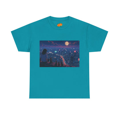 Anime Nighttime Cityscape w/Girl & Cats T-Shirt