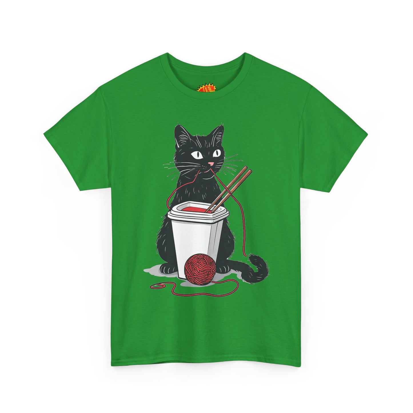 Black Cat w/Noodles + Yarn Ball Art Drawing Tee Shirt *Multiple Colors*