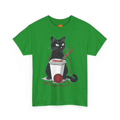 Black Cat w/Noodles + Yarn Ball Art Drawing Tee Shirt