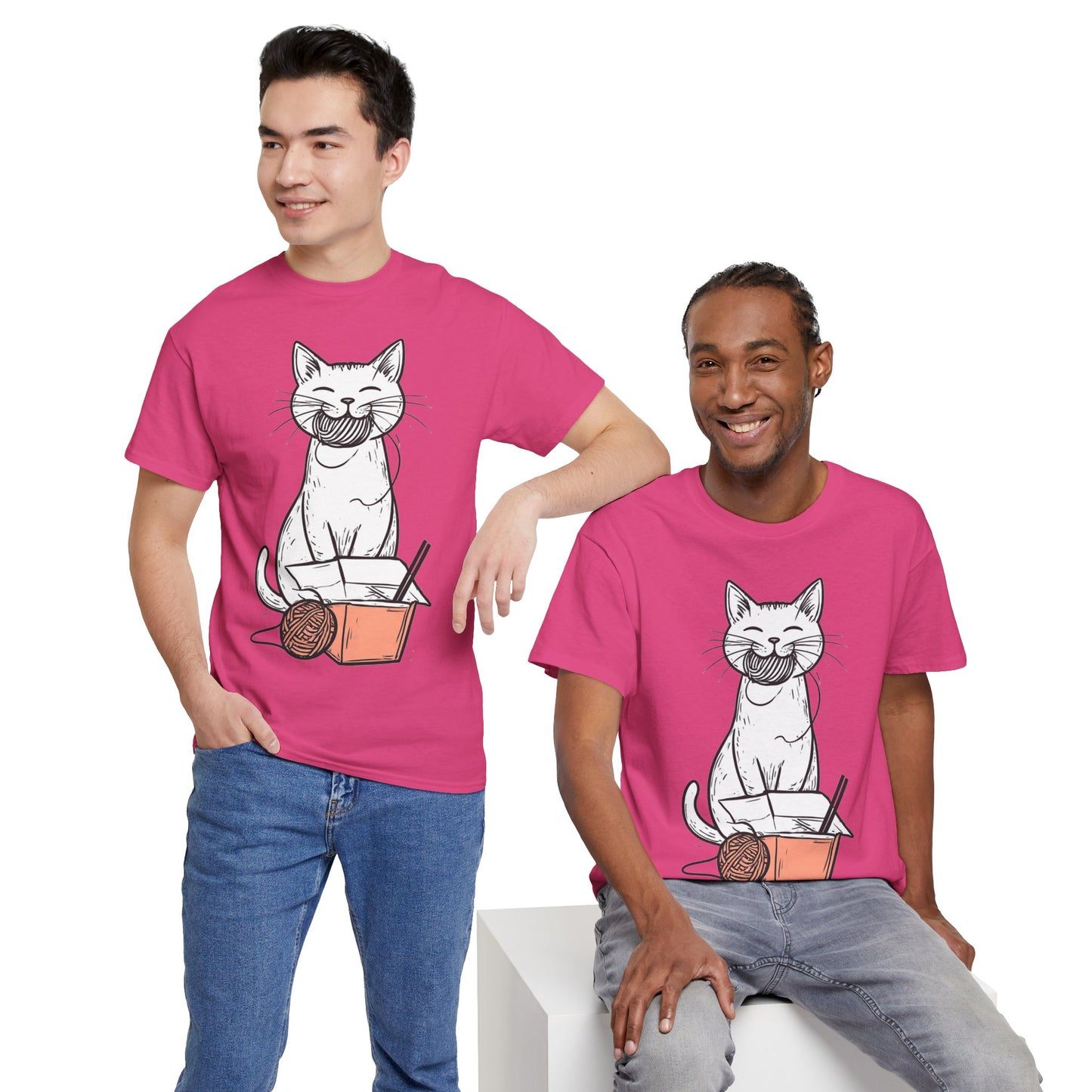 Cat w/Yarn Ball Takeout Art Tee Shirt *Multiple Colors*