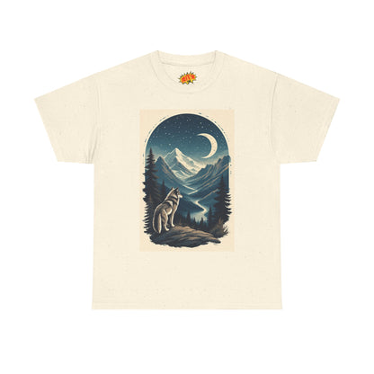 Wolf with Crescent Moon Scene T-Shirt