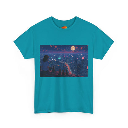 Anime Nighttime Cityscape w/Girl & Cats T-Shirt