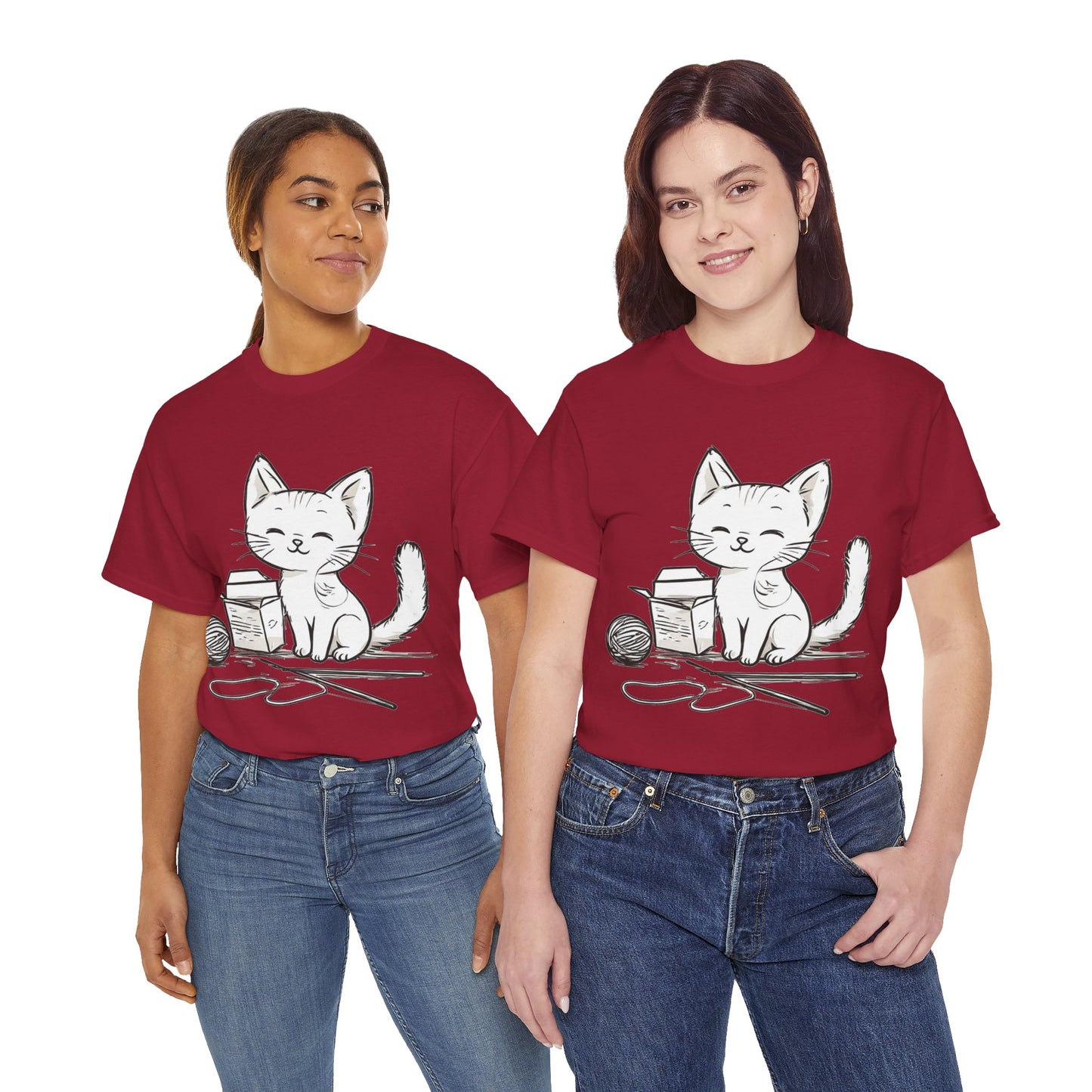 White Cat w/Takeout Yarn Art Tee Shirt *Multiple Colors*