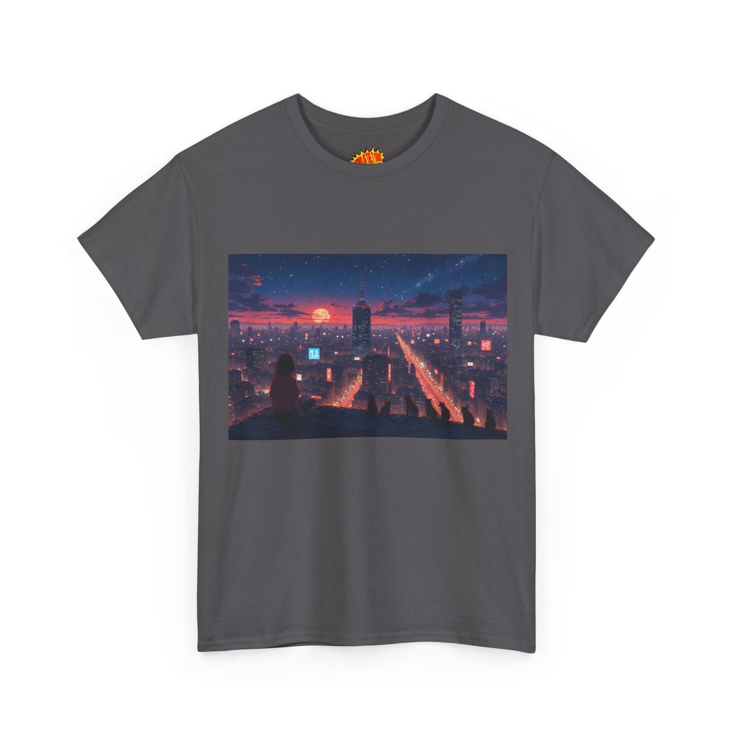 Anime Style City Sunset Scene w/Girl & Cats T-Shirt *Multiple Colors*