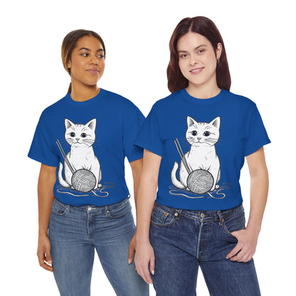 White Cat w/Yarn Ball Art Tee Shirt