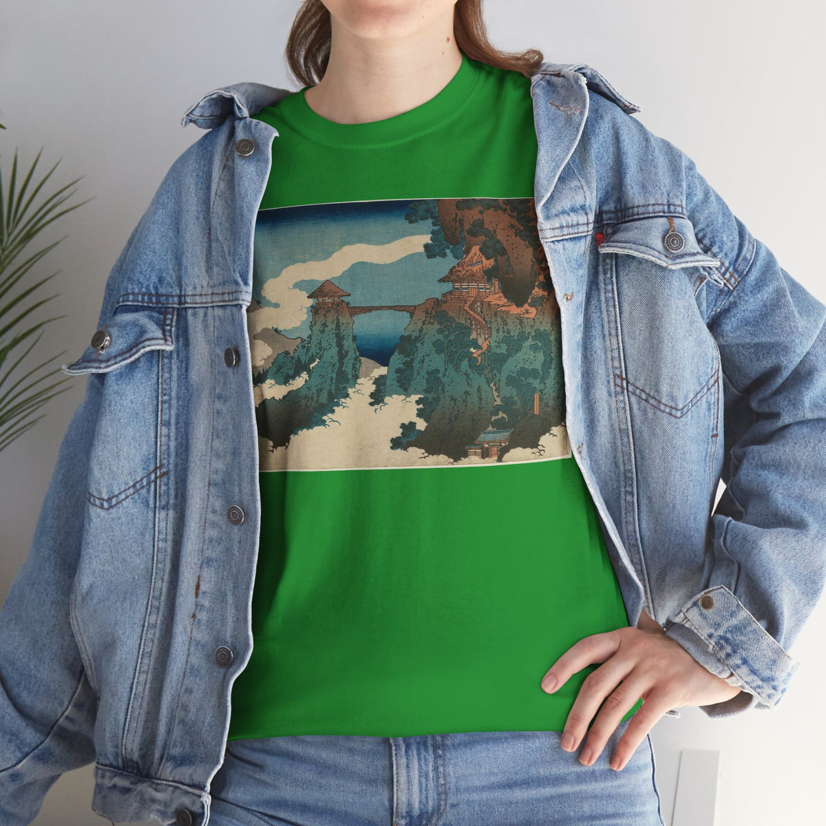 The Hanging-cloud Bridge by Katushika Hokusai - Heavy Cotton Tee *Dark Colors*