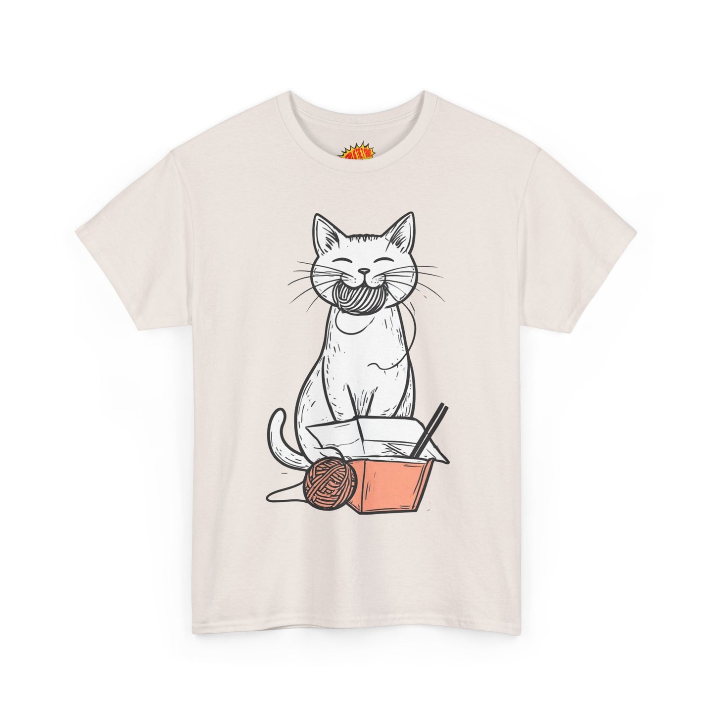 Cat w/Yarn Ball Takeout Art Tee Shirt *Multiple Colors*