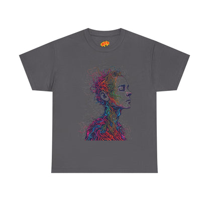 Multicolor Line Drawing Human Graphic Art Tee Shirt