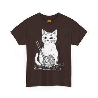 White Cat w/Yarn Ball Art Tee Shirt
