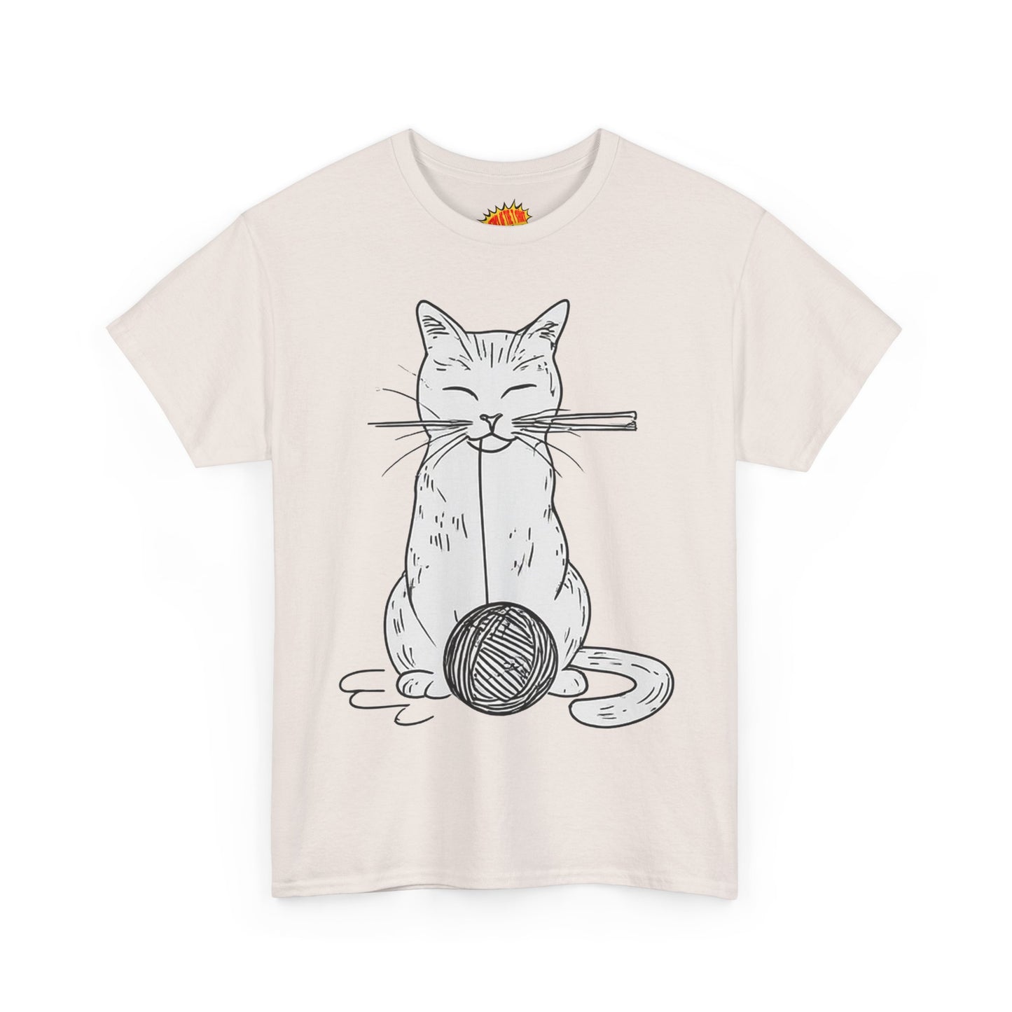 White Cat w/Yarn Ball Art Drawing Tee Shirt *Multiple Colors*