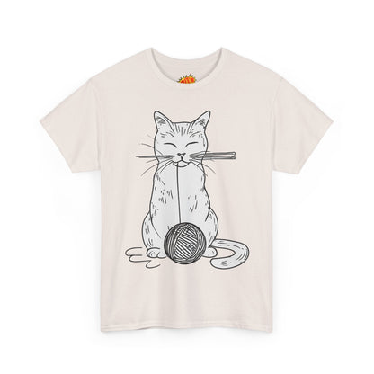White Cat w/Yarn Ball Art Drawing Tee Shirt