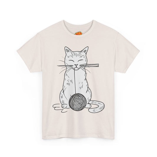 White Cat w/Yarn Ball Art Drawing Tee Shirt *Multiple Colors*