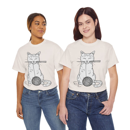 White Cat w/Yarn Ball Art Drawing Tee Shirt