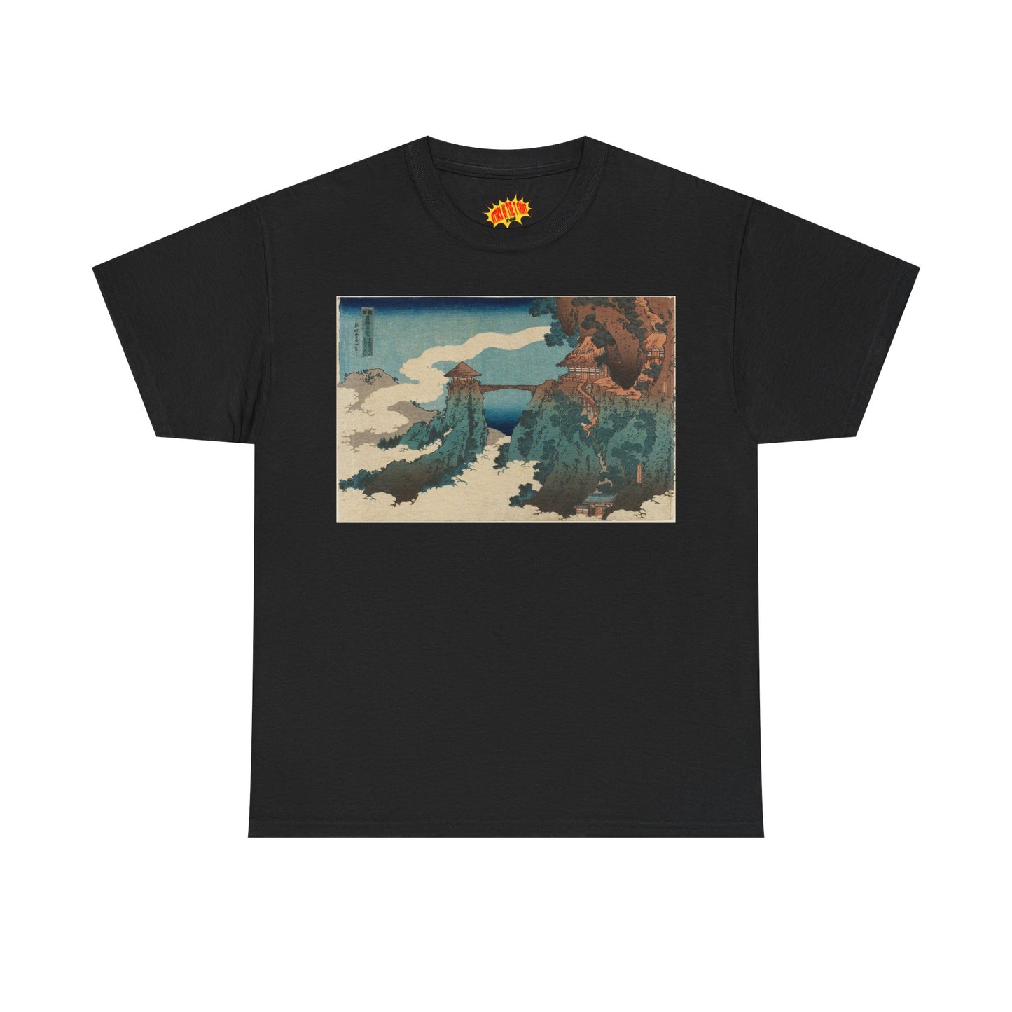 The Hanging-cloud Bridge by Katushika Hokusai - Heavy Cotton Tee *Dark Colors*
