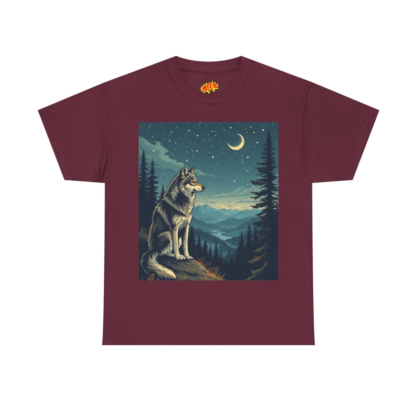 Wolf with Sliver Moon Scene T-Shirt *Multiple Colors*